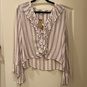 Striped Ruffle Blouse - Red and White